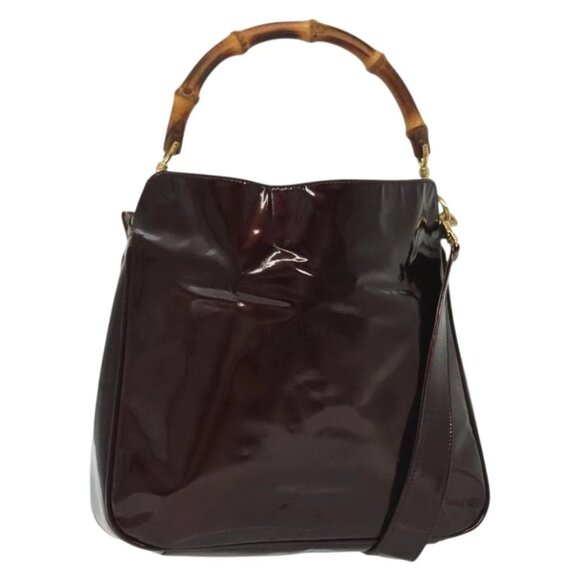 GUCCI Bamboo Hand Bag Enamel 2way Brown Gold 001 1705 1638 Auth th6268 - Picture 2 of 16